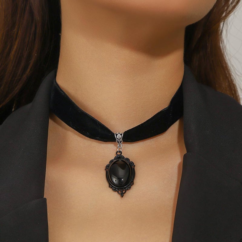 Cicod Gothic Black Velvet Goth Choker Necklace for Women,Cameo Black Choker Crow Skull Pendant Necklace Vintage Collar Skull Necklace Gothic Jewelry - Image 2